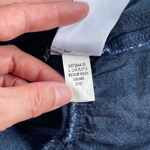 Old Navy Denim Mini Dress Women's L Blue Ruffle Cotton Sleeveless - Picture 8 of 12